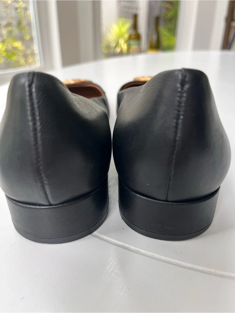 Tory Burch Black Leather Ballet Flats with Gold Logo Medallion